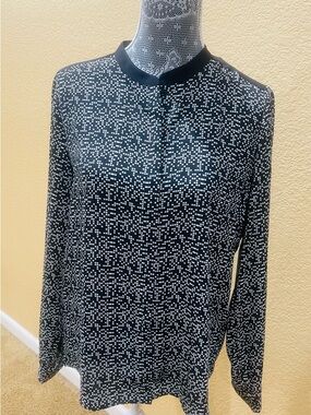 Forever 21 Black and White Pixel Print Long Sleeve Blouse